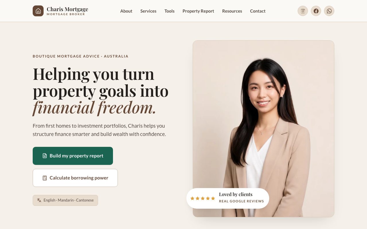 Charis Mortgage website, built and managed by AI Business Mate